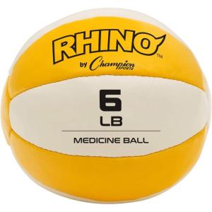 Champion Sports Exercise Medicine Balls, Leather with No-Slip Grip – Weight Training, Stability, Plyometrics, Cross Training, Core Strength – Multiple Weights(Yellow (6-7 lbs))