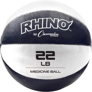 Champion Sports Exercise Medicine Balls, Leather with No-Slip Grip – Weight Training, Stability, Plyometrics, Cross Training, Core Strength – Multiple Weights(Black (21-22 lbs))