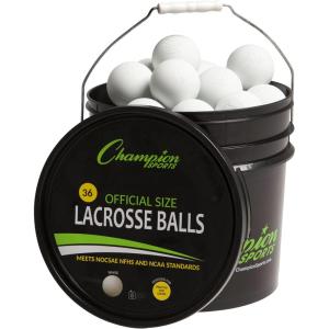 Champion Sports Lacrosse Balls Bucket – 36 Count NCAA & NFHS Certified Regulation Training & Game Balls – Yellow(White)