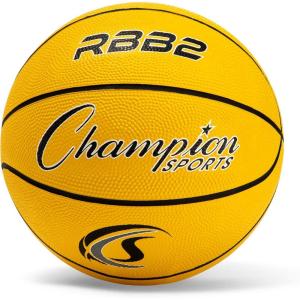 Champion Sports® Rubber Basketballs – Heavy Duty Pro-Style, Indoor/Outdoor Use, Premium Basketball Equipment for Physical Education, Various Sizes & Colors (Size 3, 5, 6, 7)(Yellow)