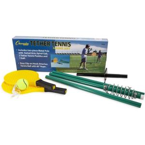 Champion Sports TTGAME Tetherball Tennis: Swingball Outdoor Lawn Game for Kids, Adults, and Families – Backyard Tether Kit with Tennis Ball and Paddle Set(Tennis Tetherball and Paddle Set)