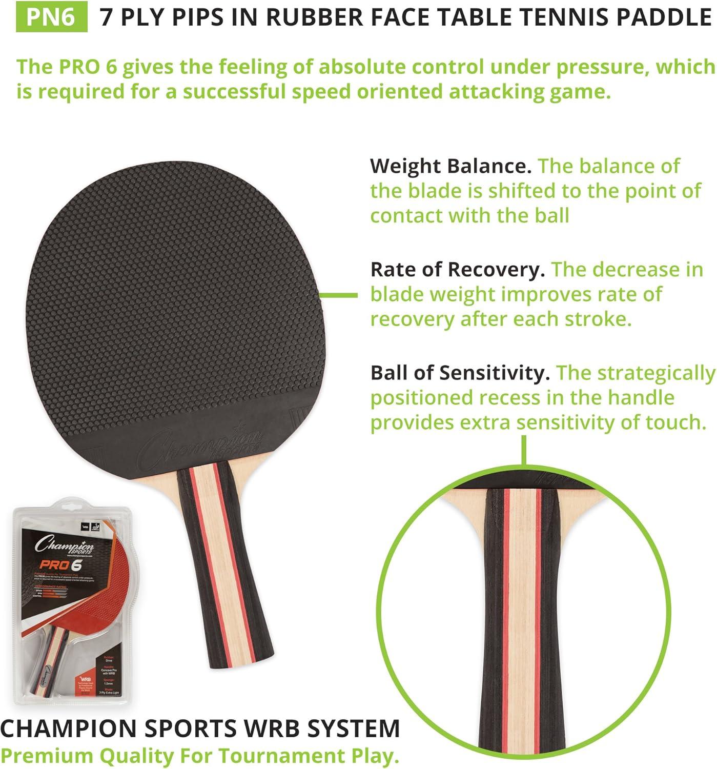 image:imageChampion Sports PN6 Table Tennis Paddle Black 512 x 10 x 12