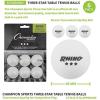 Champion Sports 3 Star Table Tennis Ball Pack, Tournament Grade, White, 40mm Seamless Design, 6 Balls