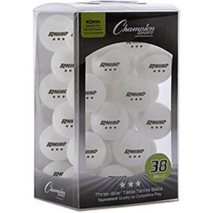 Champion Sports 3 Star Table Tennis Ball Pack, Tournament Grade Equipment, 38 Balls, White Ping Pong Balls, 40mm Seamless Design, CTTA and ITTA Approved(Box of 38 (White))