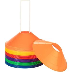 Champion Sports 7.5″ Diameter Flexible Saucer Field Cone for Athletics and Social Distancing, Assorted Color Set of 48