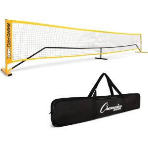 Champion Sports Adjustable Sport Net: Portable Sport Game Net for Volleyball, Tennis, Pickleball, and Badminton – Multiple Widths(Yellow (18’W x 63″H))