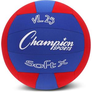 Champion Sports Fabric Volleyball with No-Sting Cover, Indoor – Soft Volleyballs for Beginners – Red/Blue