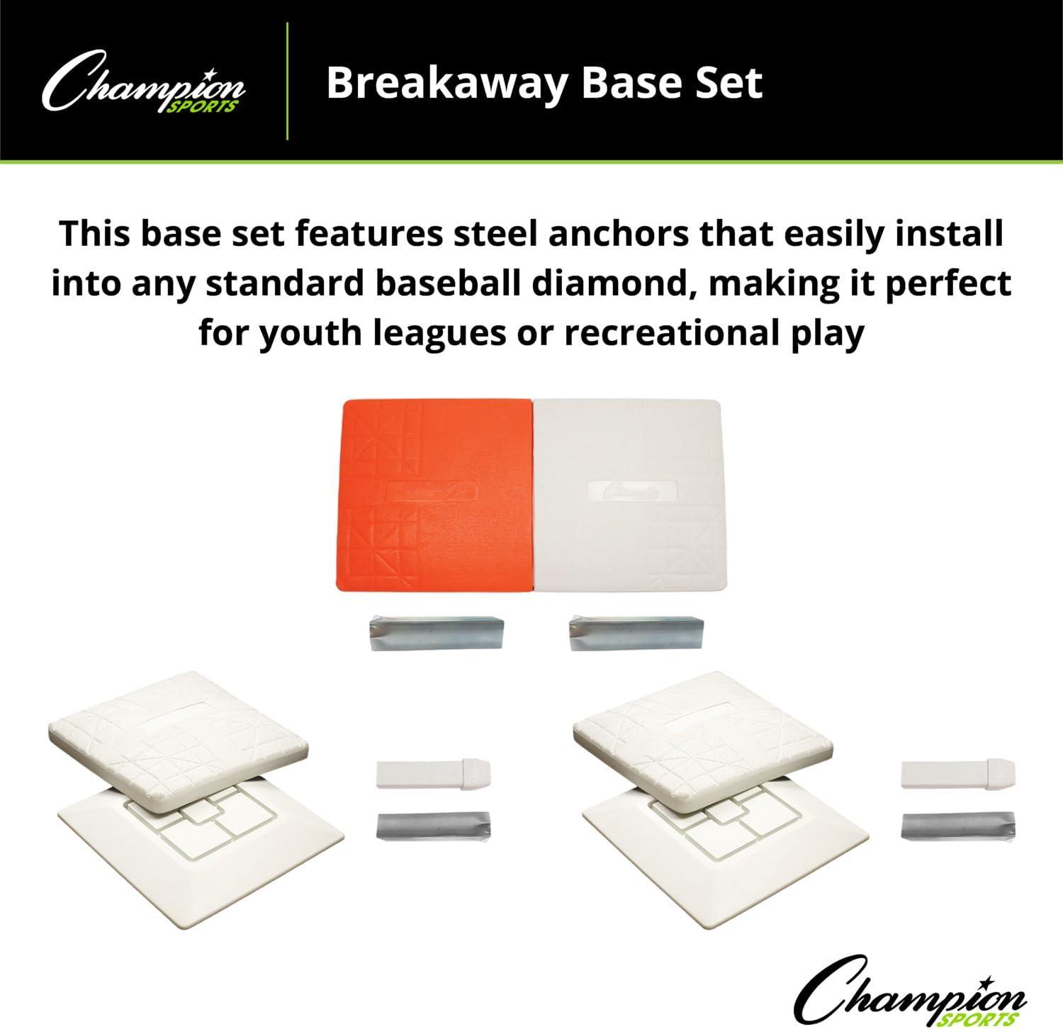 image:imageChampion Sports Recreational Safety Breakaway Baseball Base Set with Breakway Double First Base Release On Impact Safety Base Set