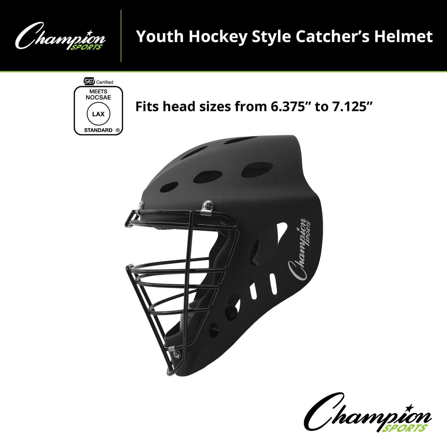 image:imageChampion Sports Hockey Style Catchers Helmet Mask AdultYouth Sizes HighImpact ABS Construction Catchers Mask Ventilation Holes Foam Liner Adjustable Reinforced Cage NOCSAE and SEI