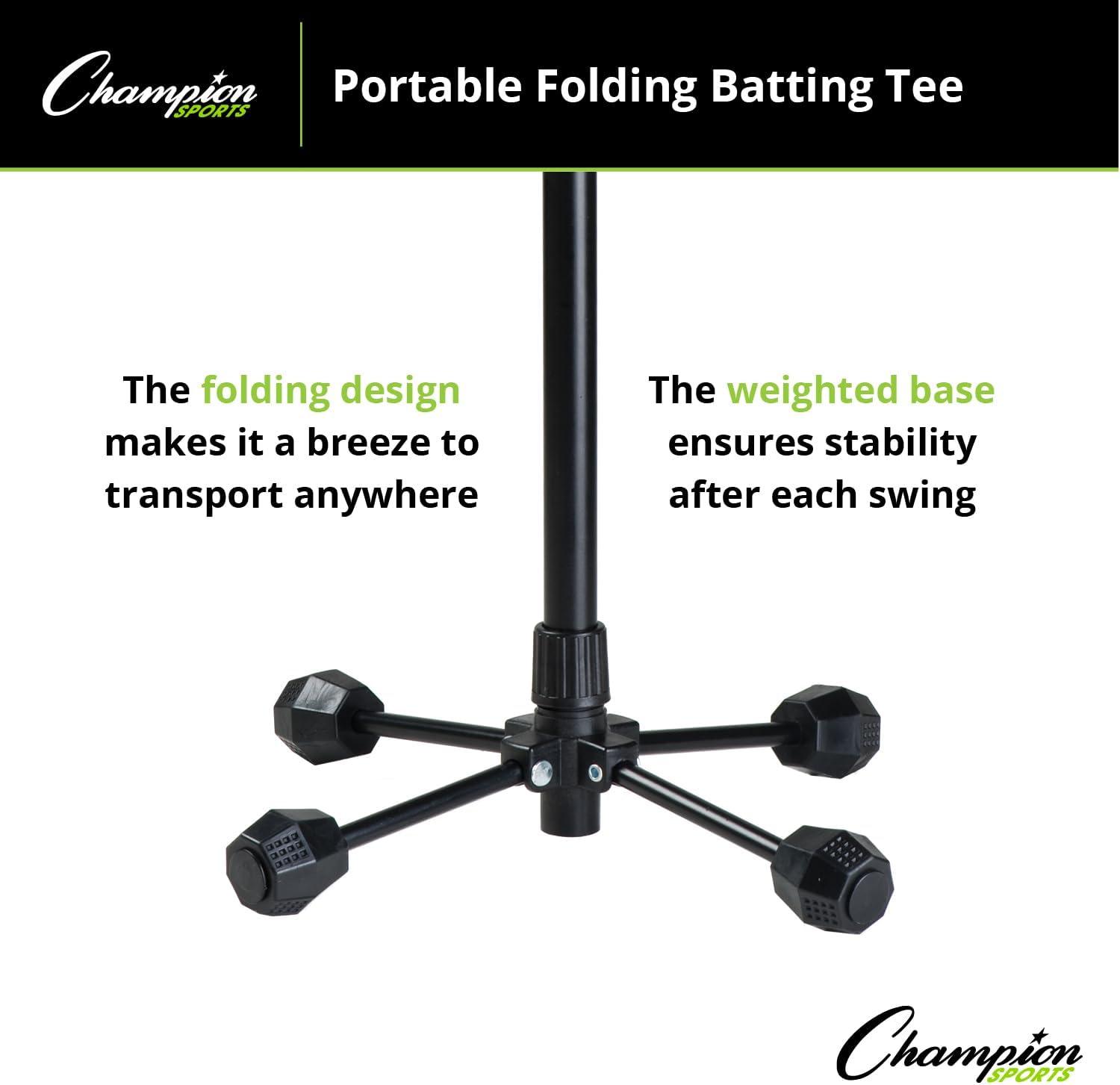 image:imageChampion Sports Portable Folding Batting Tee Lightweight Adjustable Batting Tee Folds for Easy Storage
