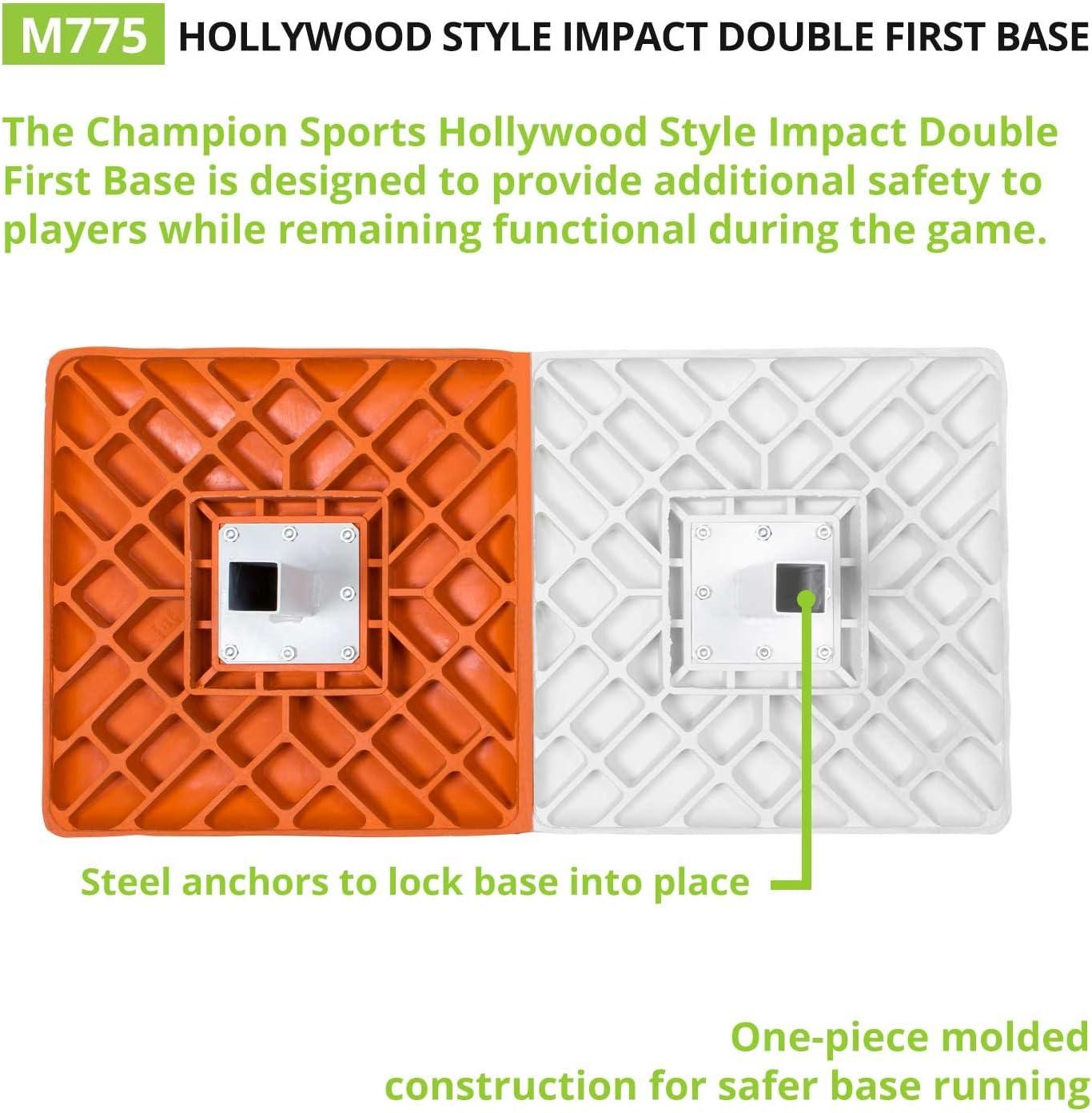 image:imageChampion Sports Hollywood Style Impact Double First Base Solid One Piece Molded Construction Rubber Double First Base Ground Anchors Not IncludedOrange