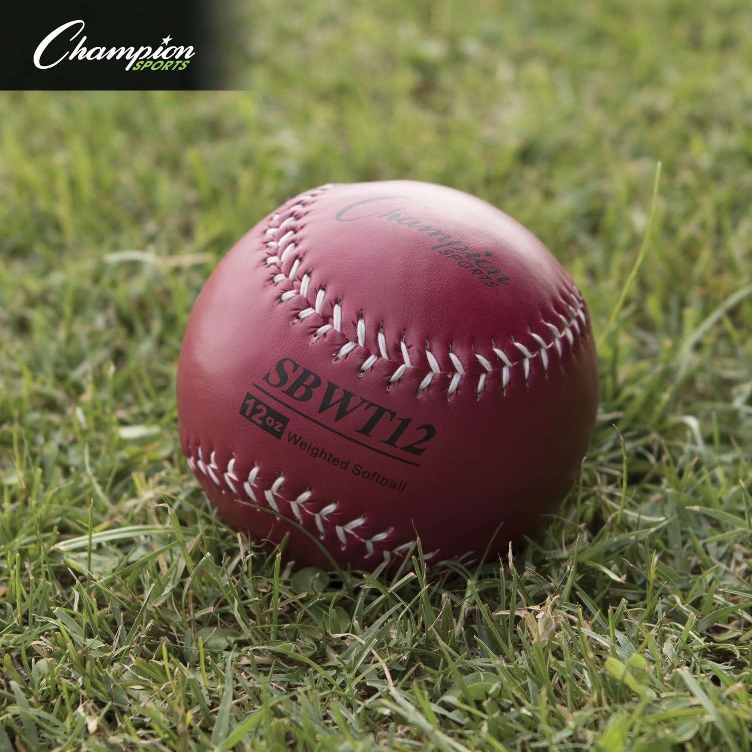 image:imageChampion Sports Weighted Training Softball Set Rubber Cork Core Leather Cover Set of 8 Balls Graduated Weights 5 to 12 oz 12 Inch Diameter