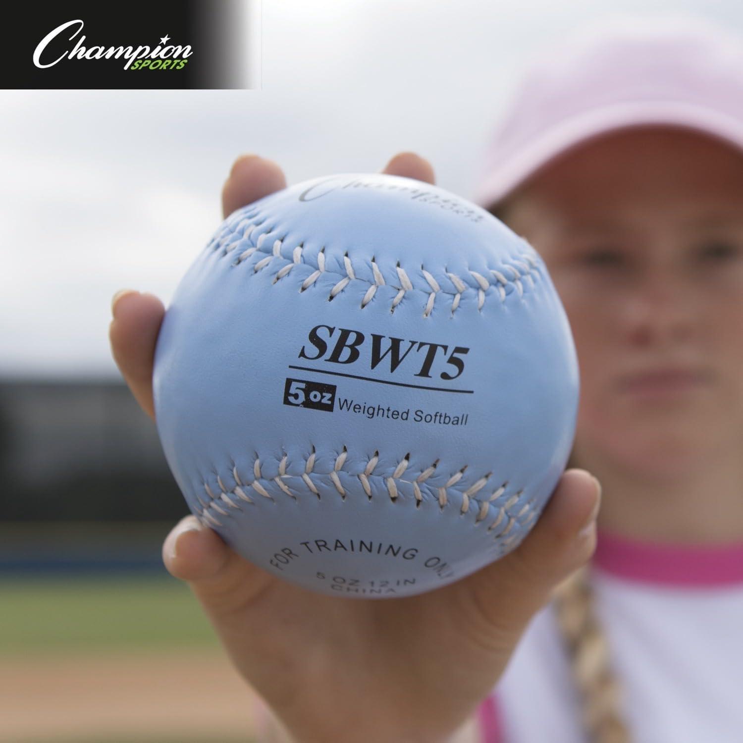 image:imageChampion Sports Weighted Training Softball Set Rubber Cork Core Leather Cover Set of 8 Balls Graduated Weights 5 to 12 oz 12 Inch Diameter