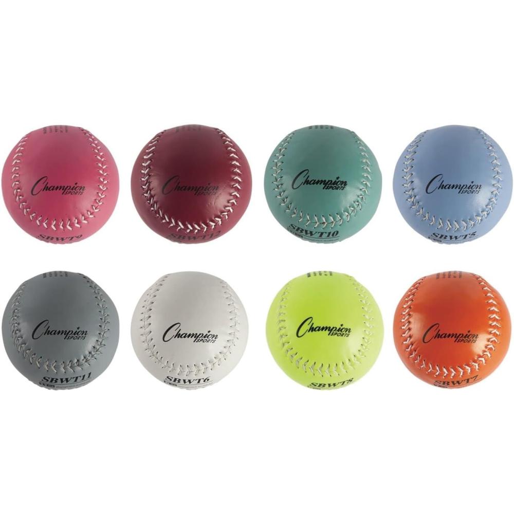 image:imageChampion Sports Weighted Training Softball Set Rubber Cork Core Leather Cover Set of 8 Balls Graduated Weights 5 to 12 oz 12 Inch Diameter