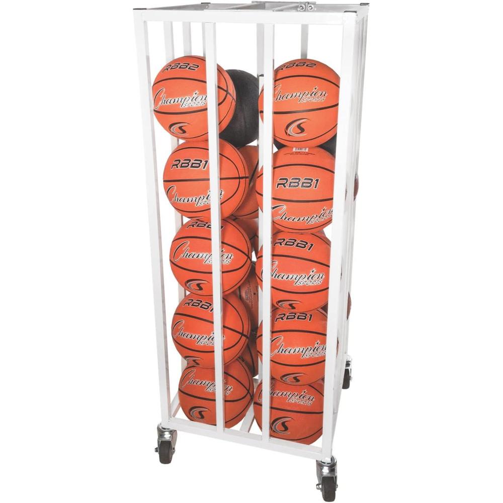 image:imageChampion Sports Deluxe Heavy Duty Basketball Storage Cart with Locking Swivel Caster Wheels BlackVertical Cage 20 Ball Capacity