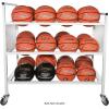 Champion Sports Deluxe Heavy Duty Basketball Storage Cart with Locking Swivel Caster Wheels (Black)(Double Wide (24 Ball Capacity))