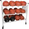 Champion Sports Deluxe Heavy Duty Basketball Storage Cart with Locking Swivel Caster Wheels (Black)(Double Wide (24 Ball Capacity))