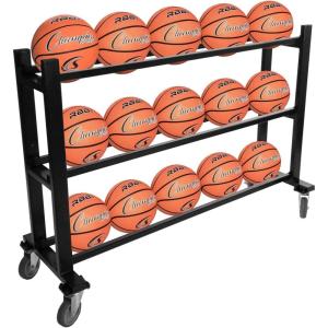 Champion Sports Deluxe Heavy Duty Basketball Storage Cart with Locking Swivel Caster Wheels (Black)(Heavy Duty (15 Ball Capacity))