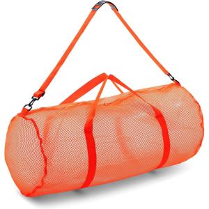 Champion Sports Mesh Duffle Bag with Zipper and Adjustable Shoulder Strap, 15” x 36” – Multipurpose, Oversized Gym Bag for Equipment, Sports Gear, Laundry – Breathable Mesh Scuba and Travel Bag(Orange)