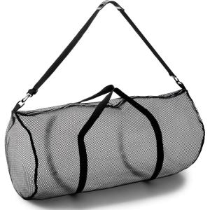 Champion Sports Mesh Duffle Bag with Zipper and Adjustable Shoulder Strap, 15” x 36” – Multipurpose, Oversized Gym Bag for Equipment, Sports Gear, Laundry – Breathable Mesh Scuba and Travel Bag(Black)