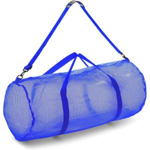 Champion Sports Mesh Duffle Bag with Zipper and Adjustable Shoulder Strap, 15” x 36” – Multipurpose, Oversized Gym Bag for Equipment, Sports Gear, Laundry – Breathable Mesh Scuba and Travel Bag(Blue)