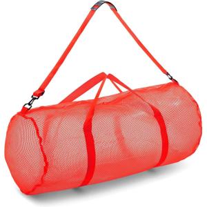 Champion Sports Mesh Duffle Bag with Zipper and Adjustable Shoulder Strap, 15” x 36” – Multipurpose, Oversized Gym Bag for Equipment, Sports Gear, Laundry – Breathable Mesh Scuba and Travel Bag(Red)