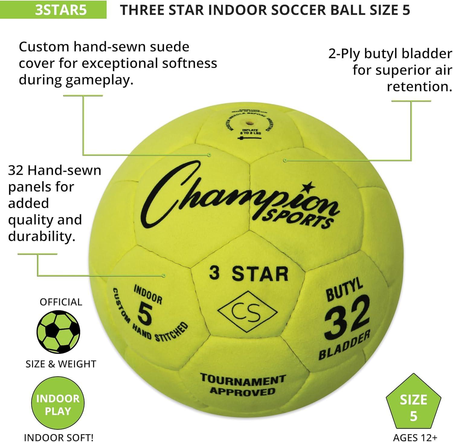 image:imageChampion Sports 3 Star Indoor Official Size 5 Soccer Ball with Custom Suede Cover