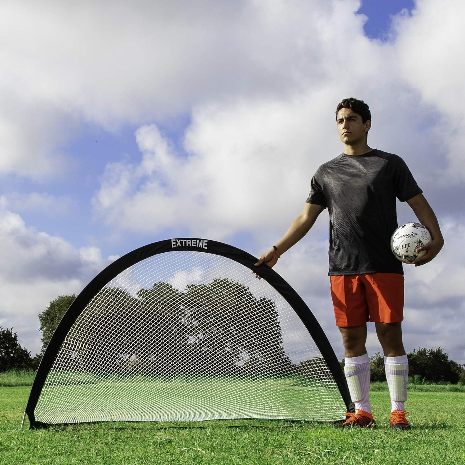 image:imageChampion Sports Extreme PopUp Soccer Goal with Carrying Bag Portable Training Soccer Net with Anchoring Pegs 1 Pair of Half Moon Mini Soccer Goals for Soccer Training 72 x 40 x 40