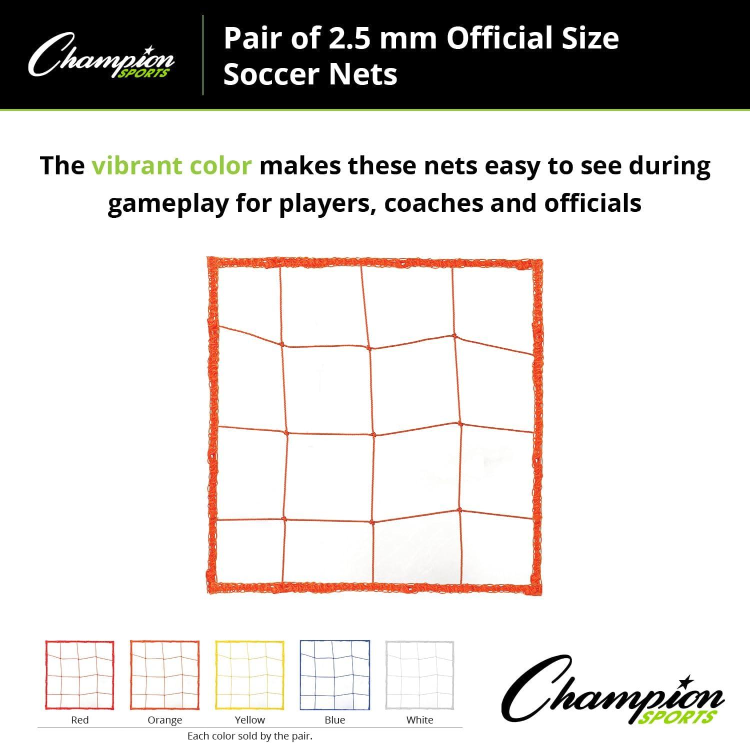 image:imageChampion Sports Official Size 25mm Soccer Net Pair 2 Twisted 5 Square Polyethylene Netting