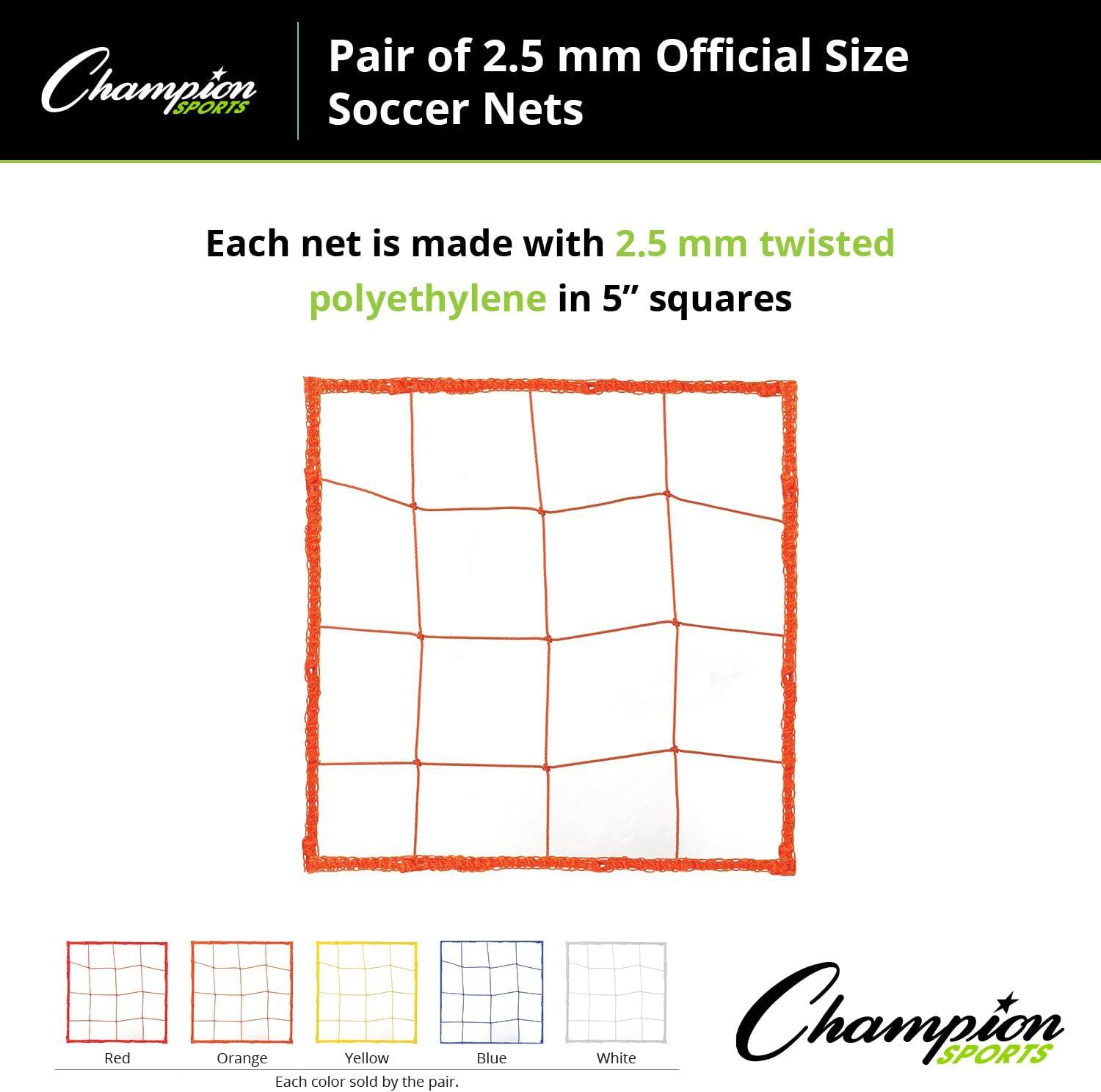 image:imageChampion Sports Official Size 25mm Soccer Net Pair 2 Twisted 5 Square Polyethylene Netting