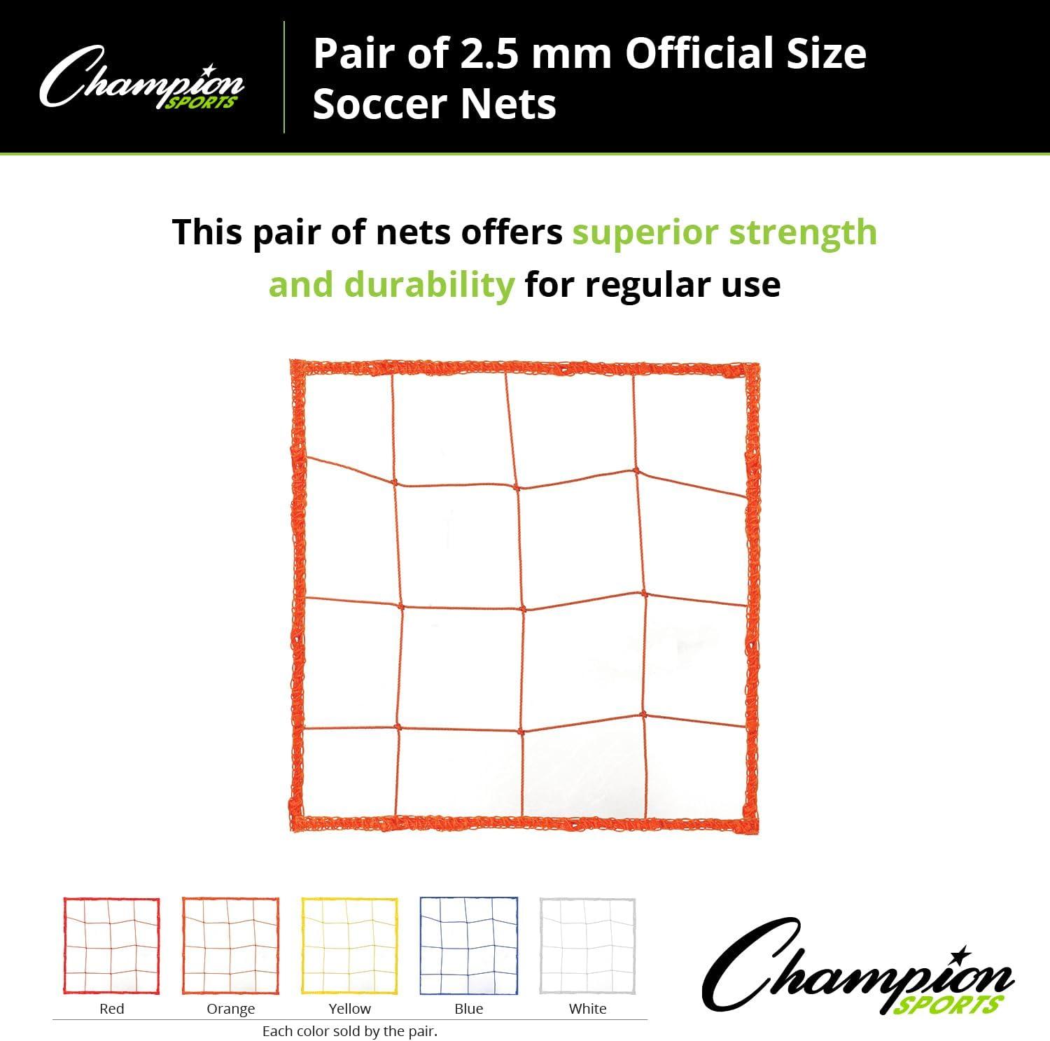 image:imageChampion Sports Official Size 25mm Soccer Net Pair 2 Twisted 5 Square Polyethylene Netting