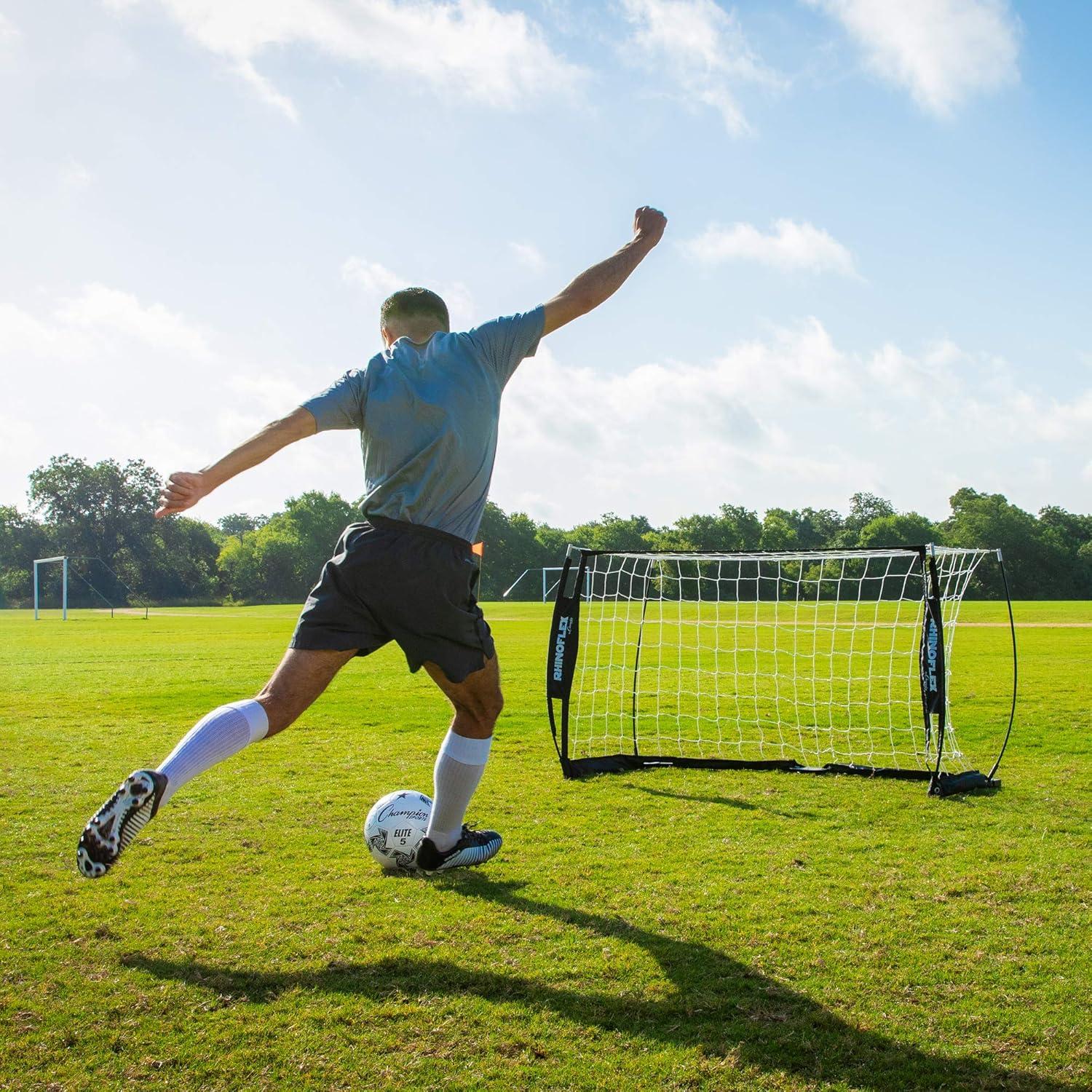 image:imageChampion Sports Rhino Flex Portable Soccer Goal Durable PopUp Soccer Net with Carry Bag Ground Stakes and Sturdy Frame Easy Setup for Backyard Practice or Games3 x 5