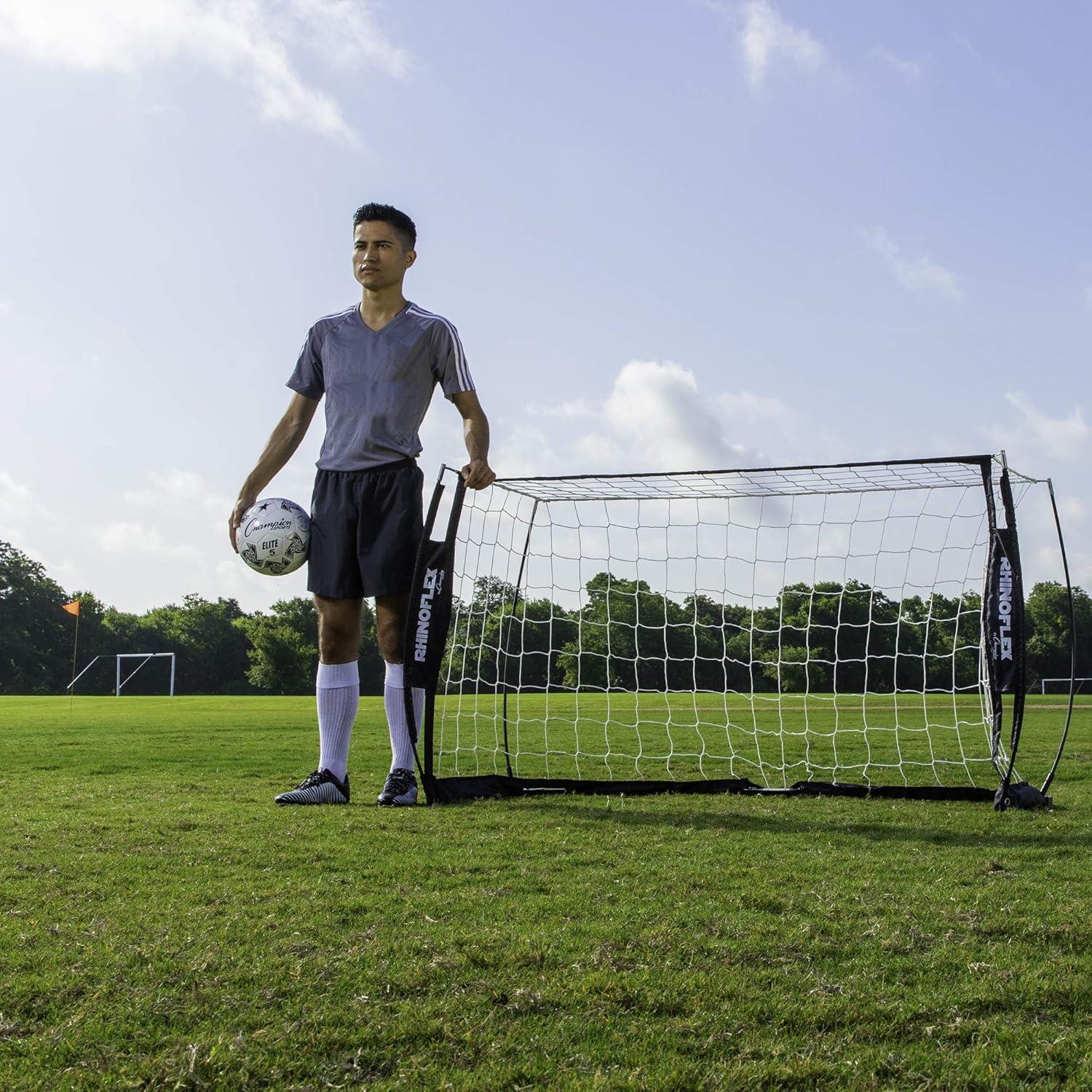 image:imageChampion Sports Rhino Flex Portable Soccer Goal Durable PopUp Soccer Net with Carry Bag Ground Stakes and Sturdy Frame Easy Setup for Backyard Practice or Games3 x 5
