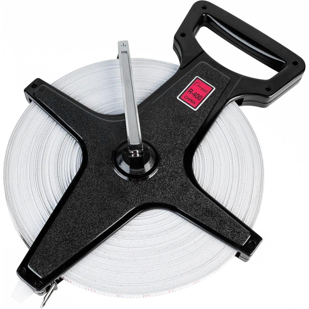 image:imageChampion Sports Open Reel Measuring Tapes Durable Hand Crank with Metal Spike DualSided Feet amp Meters Perfect for Track amp Field and Long Jump 400 Feet120 Meters120 m