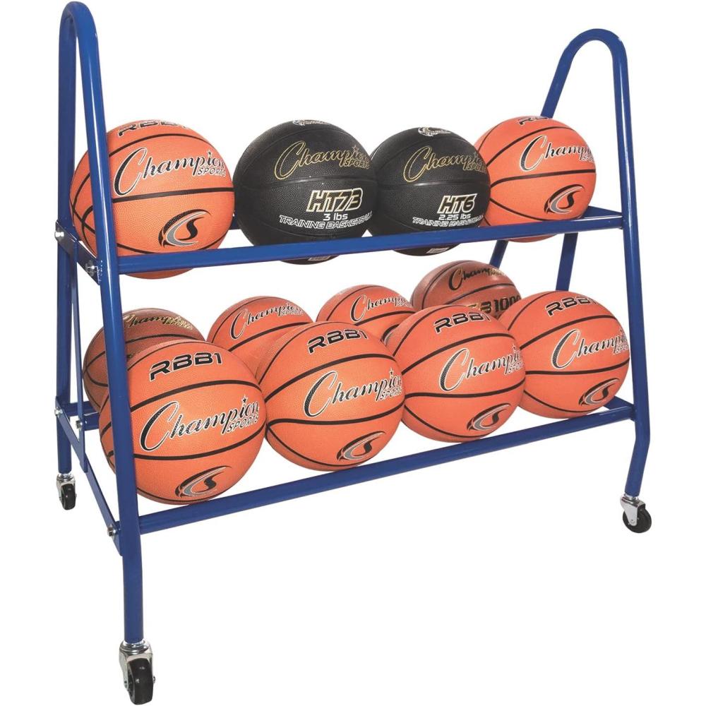 image:imageChampion Sports Steel Frame Rolling Basketball Storage Cart Multiple Styles12 Basketball Capacity Blue