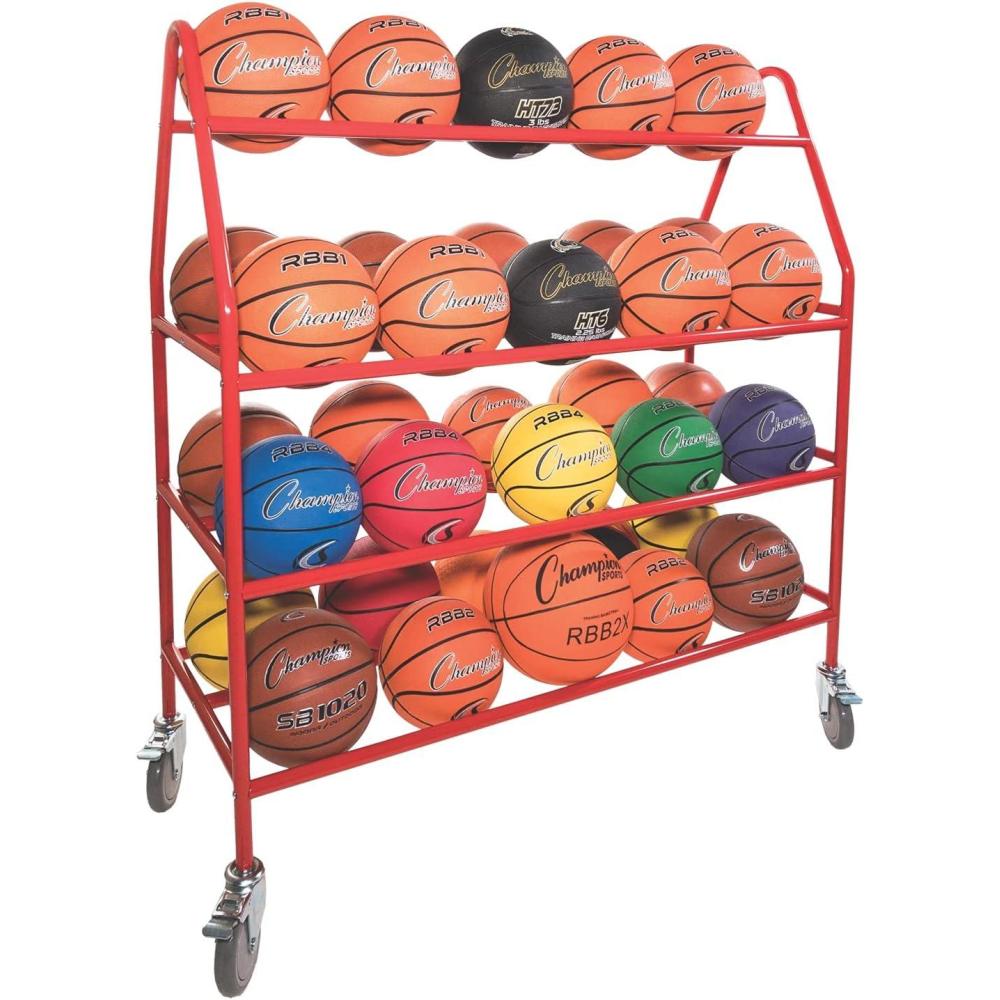 image:imageChampion Sports Steel Frame Rolling Basketball Storage Cart Multiple Styles35 Basketball Capacity Red