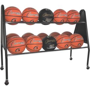 Champion Sports Steel Frame Rolling Basketball Storage Cart – Multiple Styles(15 Basketball Capacity (Black))