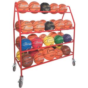 Champion Sports Steel Frame Rolling Basketball Storage Cart – Multiple Styles(35 Basketball Capacity (Red))