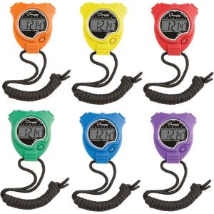 Champion Sports Stopwatch Timer Set: Waterproof, Handheld Digital Clock Sport Stopwatches with Large Display for Kids or Coach – Bright Colored 6 Pack(Bright Colors Assorted)
