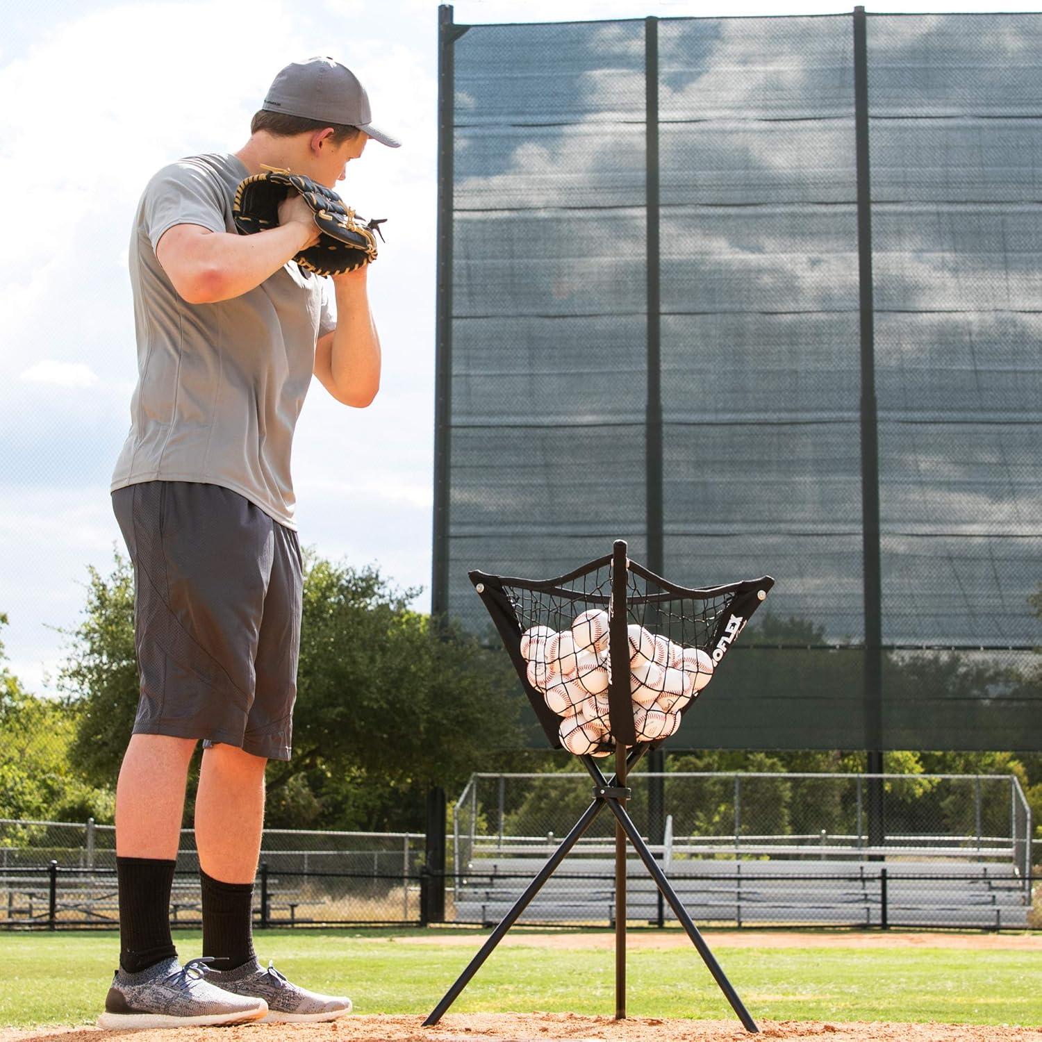image:imageChampion Sports Rhino Flex Ball Caddy Knotless Polyester Net with Iron Frame Lightweight Portable Storage Batting Practice Ball Caddy Weather Resistant Includes Carrying Bag