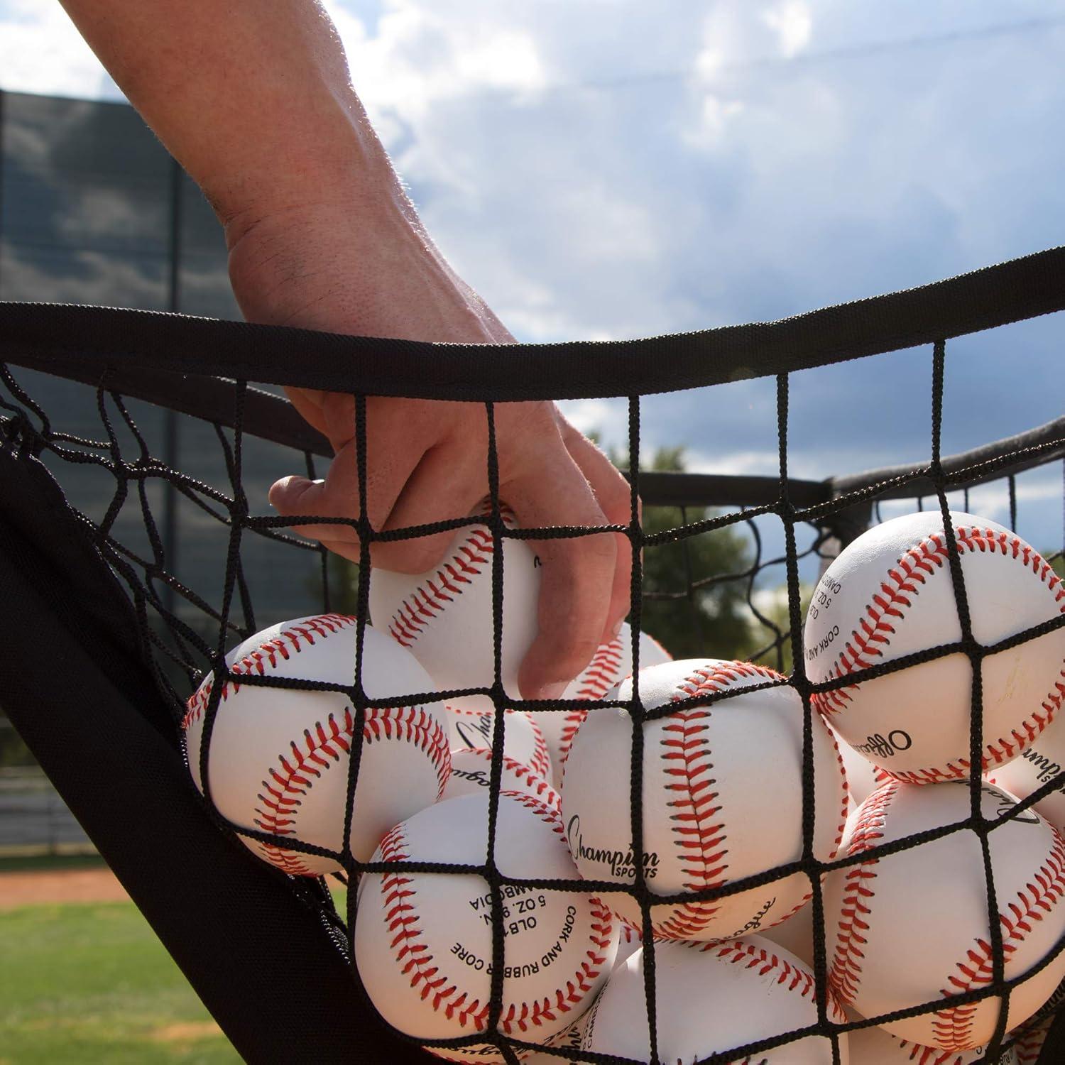 image:imageChampion Sports Rhino Flex Ball Caddy Knotless Polyester Net with Iron Frame Lightweight Portable Storage Batting Practice Ball Caddy Weather Resistant Includes Carrying Bag