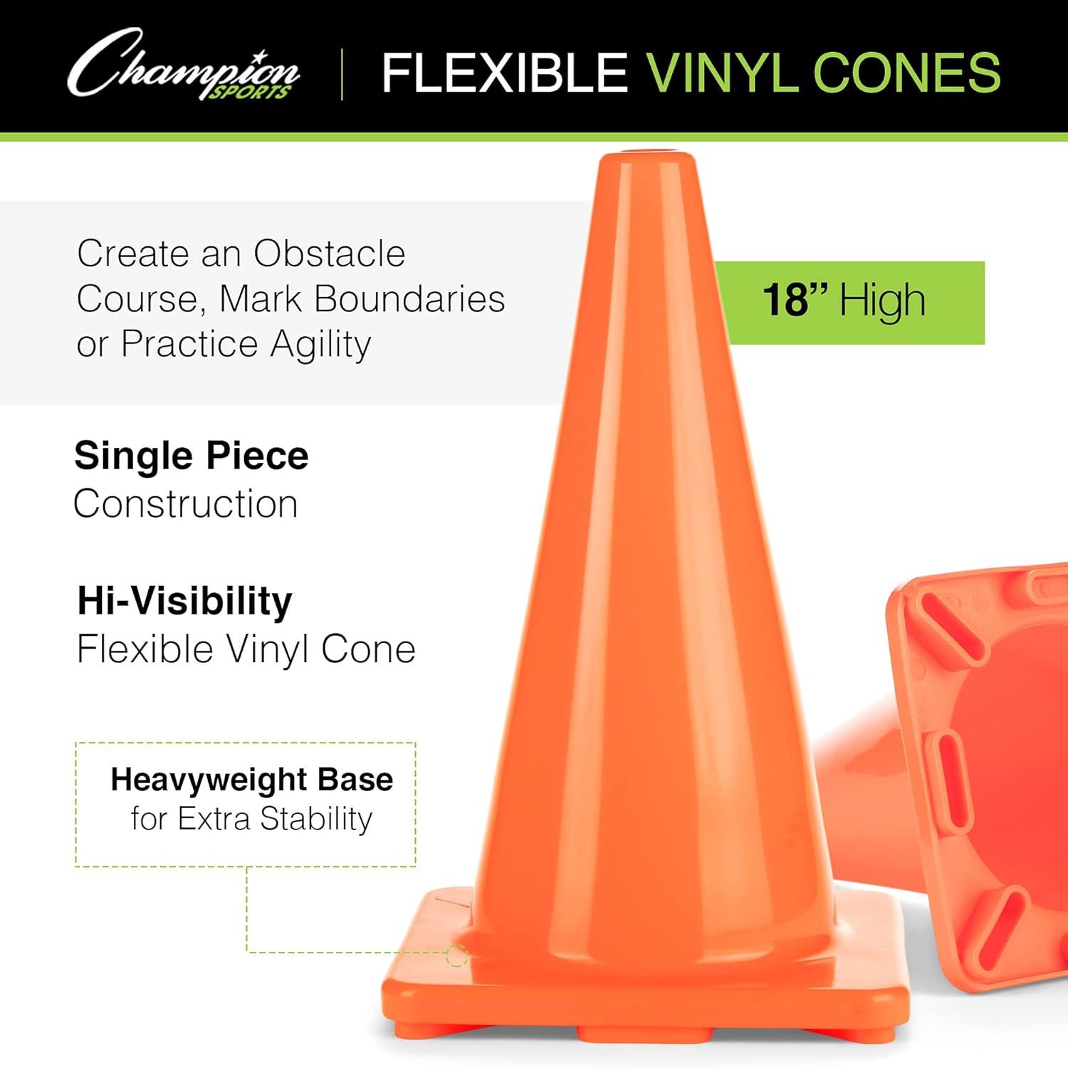 image:imageChampion Sports High Visibility Flexible Vinyl Cones for Sports Training Agility Drills Field amp Gym Marking SetsYellow