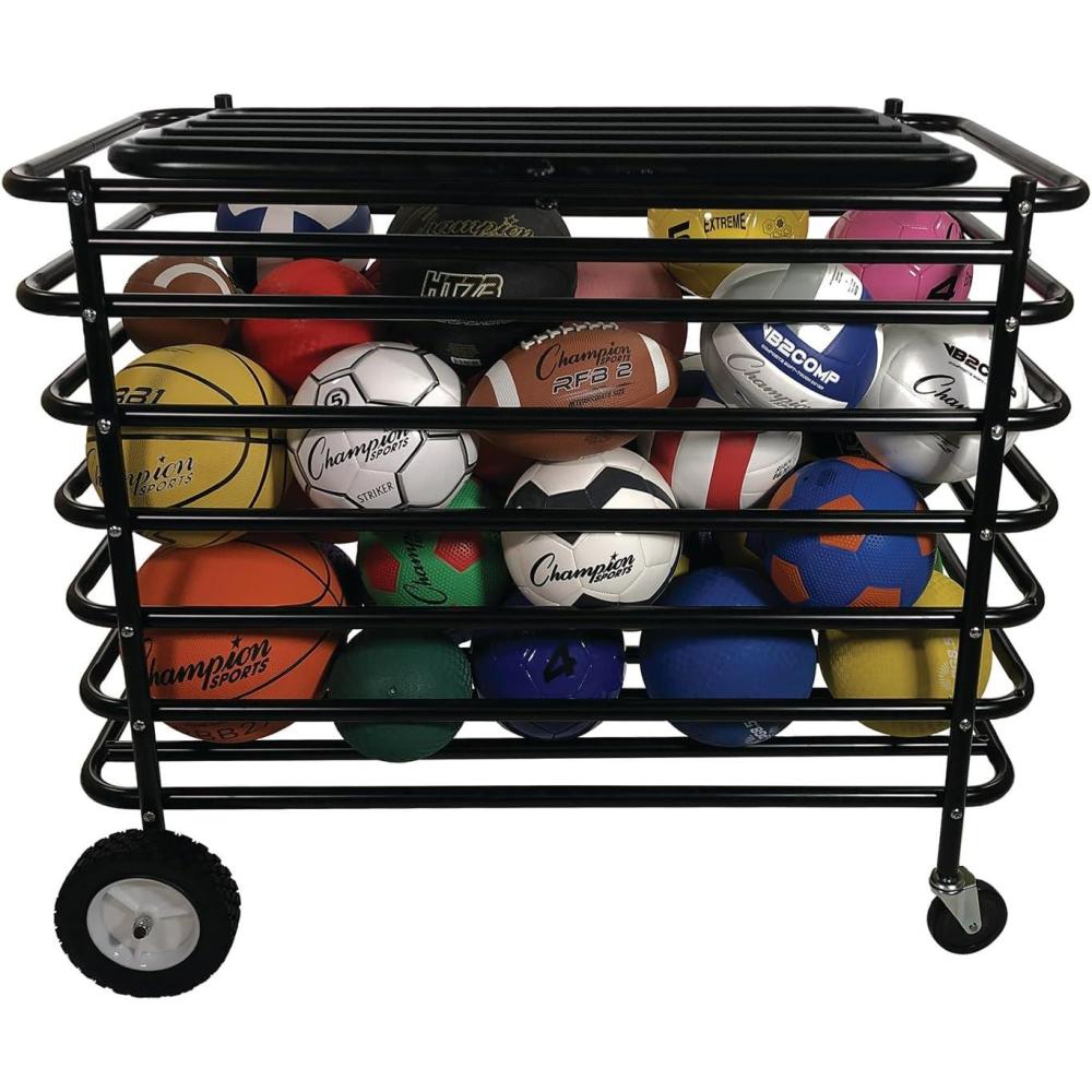 image:imageChampion Sports Ultimate Lockable Ball Locker  Heavy Duty Powder Coated Steel Ball Locker with Swivel Caster and Rear Wheels  Hinged Lid  Holds Up to 30 Balls  Black