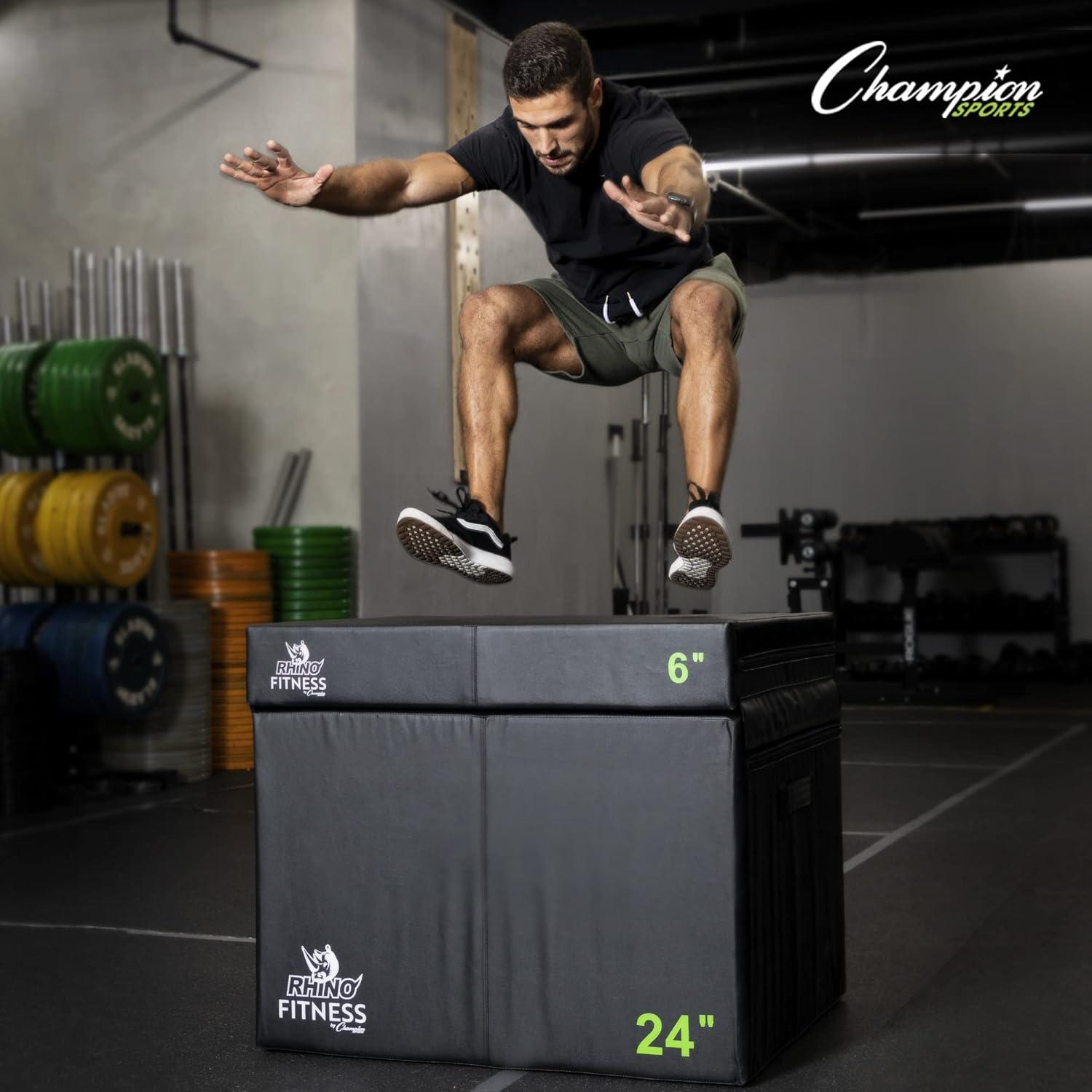 image:imageChampion Sports Foam Plyometric Box Black Durable Jump Boxes for Training with Handles Hook and Loop Flaps Stackable Plyo Box Jumps for Gym Multiple SizesSingle Box 3 Black