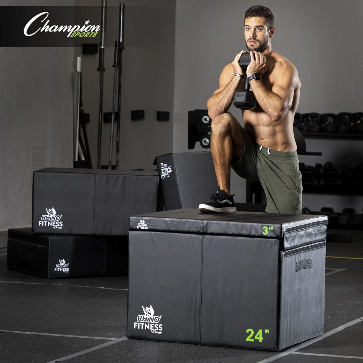 image:imageChampion Sports Foam Plyometric Box Black Durable Jump Boxes for Training with Handles Hook and Loop Flaps Stackable Plyo Box Jumps for Gym Multiple SizesSingle Box 3 Black