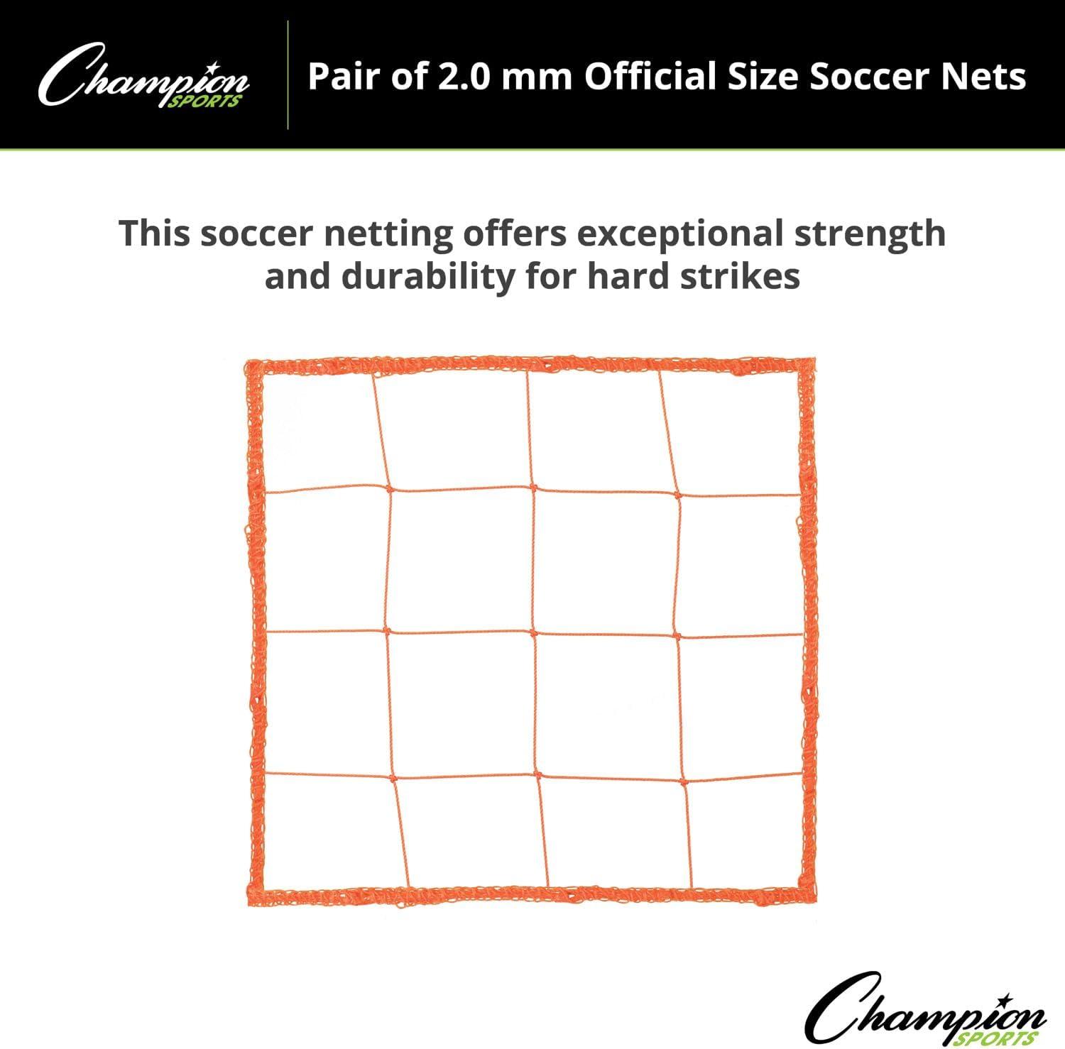 image:imageChampion Sports Official Size 20mm Soccer Net Pair 2 Twisted 5 Square Polyethylene Netting