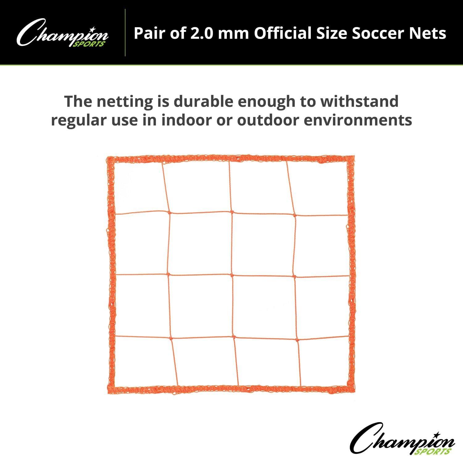 image:imageChampion Sports Official Size 20mm Soccer Net Pair 2 Twisted 5 Square Polyethylene Netting