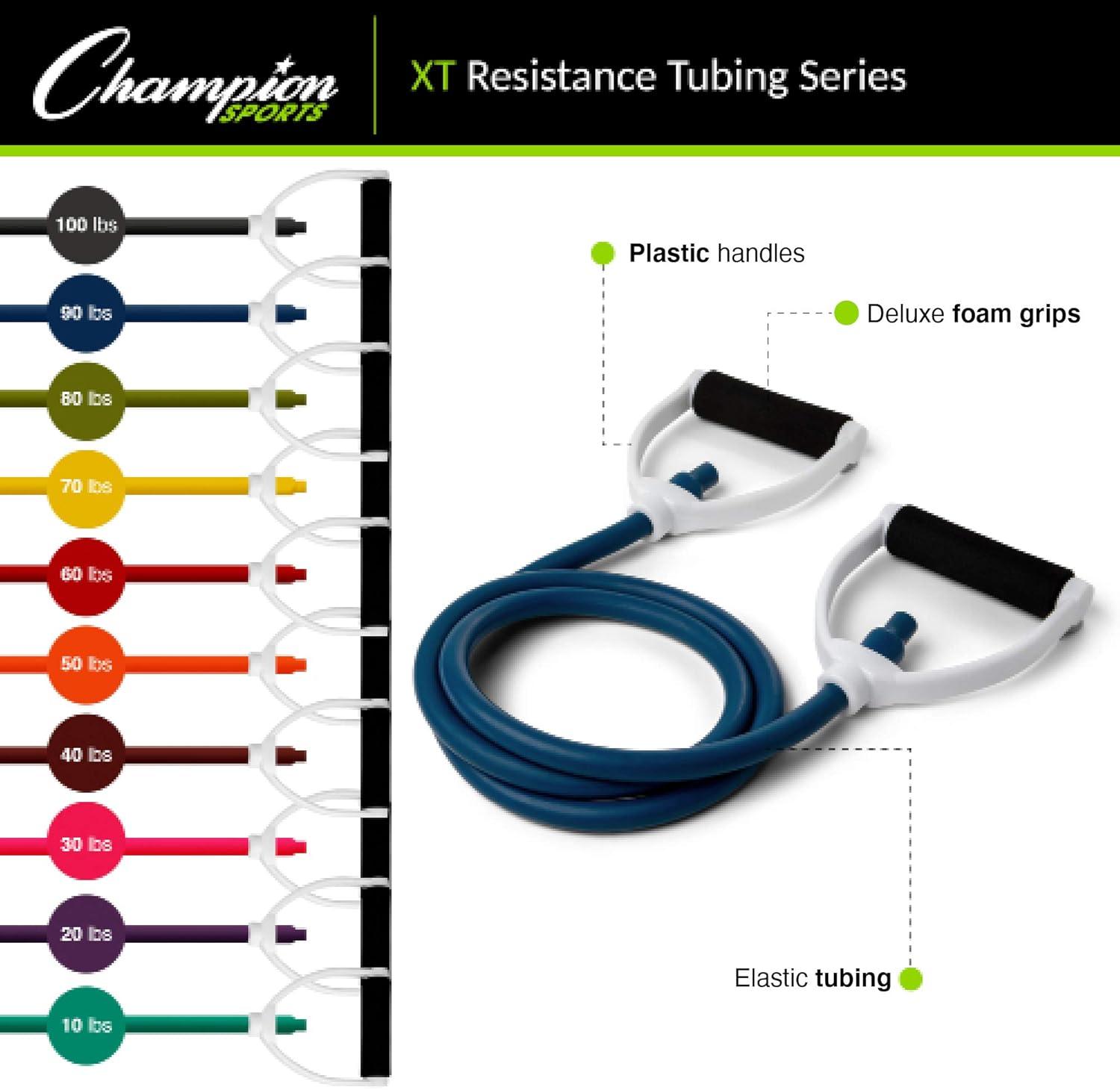 image:imageChampion Sports Resistance Tube Bands for Men and Women Durable Stretch Fitness Band for Strength Training Stretching Rehabilitation Premium Home Workout Equipment 90 Lbs Resistance TubingBlue