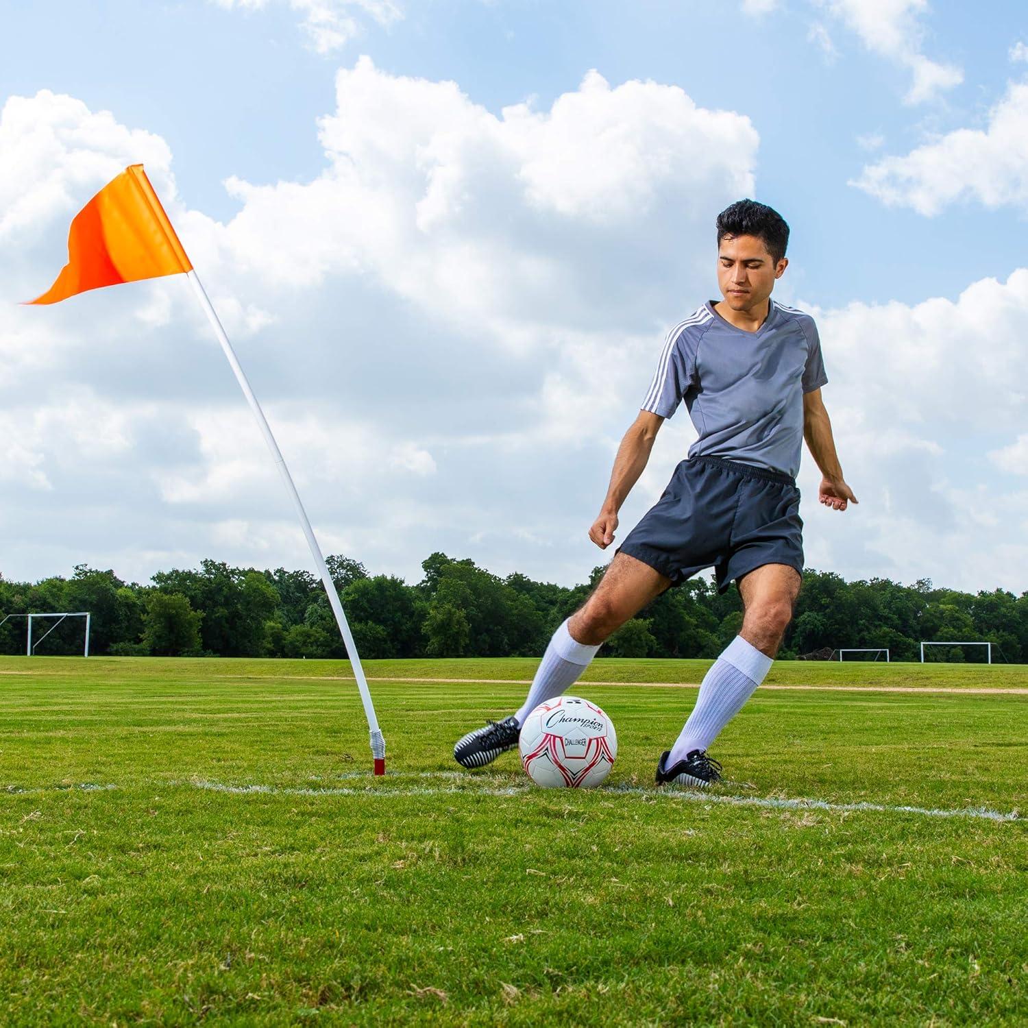 image:imageChampion Sports Soccer Corner Flags Set of 4 60 Poles with HighVisibility Nylon Flags for Indoor amp Outdoor Field MarkingOrange Triangle Flag One Piece w Ground Spikes