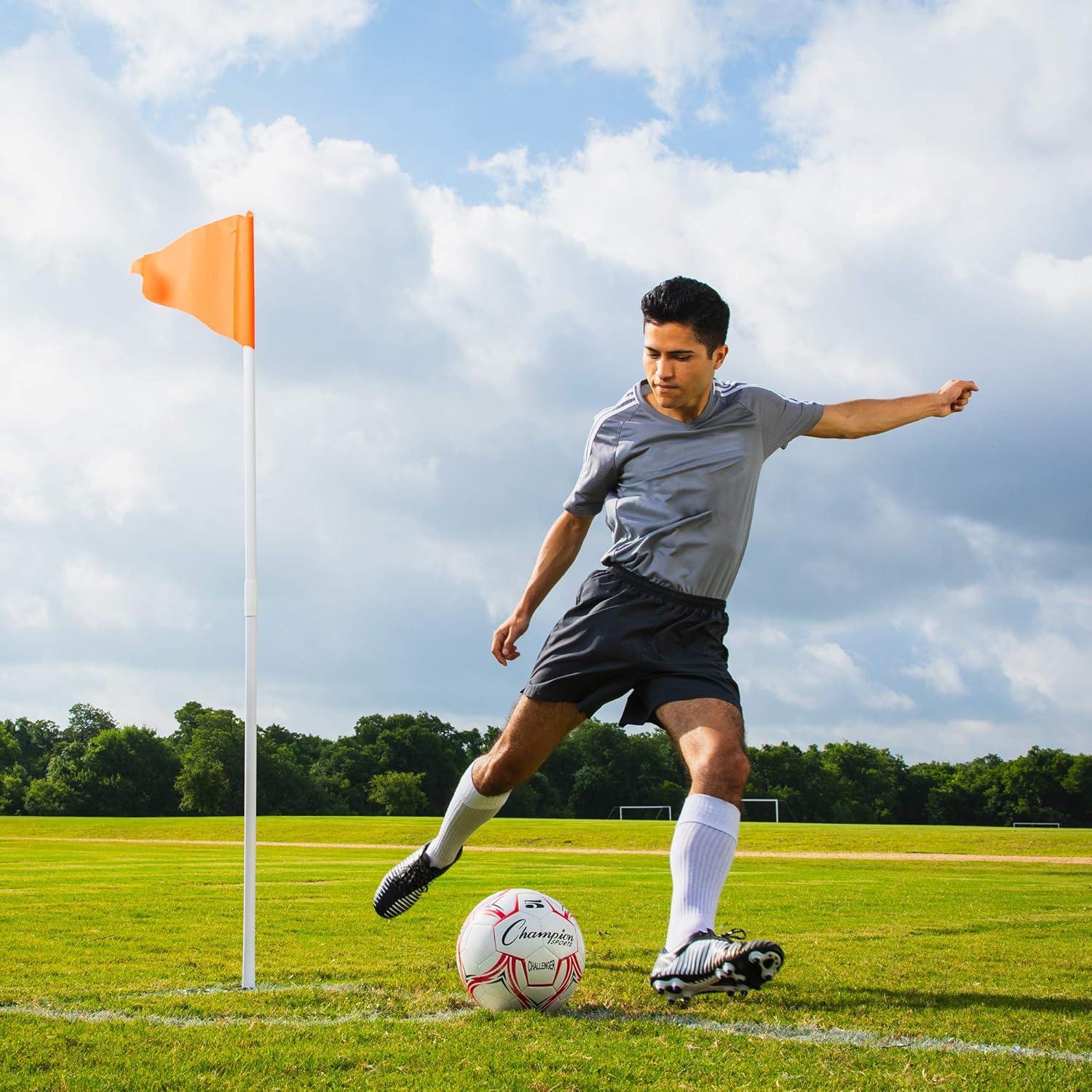 image:imageChampion Sports Soccer Corner Flags Set of 4 60 Poles with HighVisibility Nylon Flags for Indoor amp Outdoor Field MarkingOrange Triangle Flag Spring Loaded Base